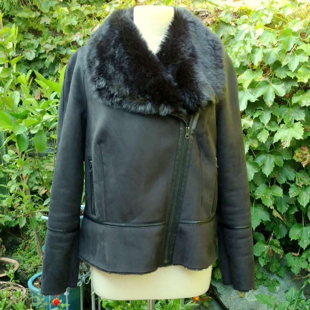 NIC+ZOE black faux suede/fur/leather moto jacket